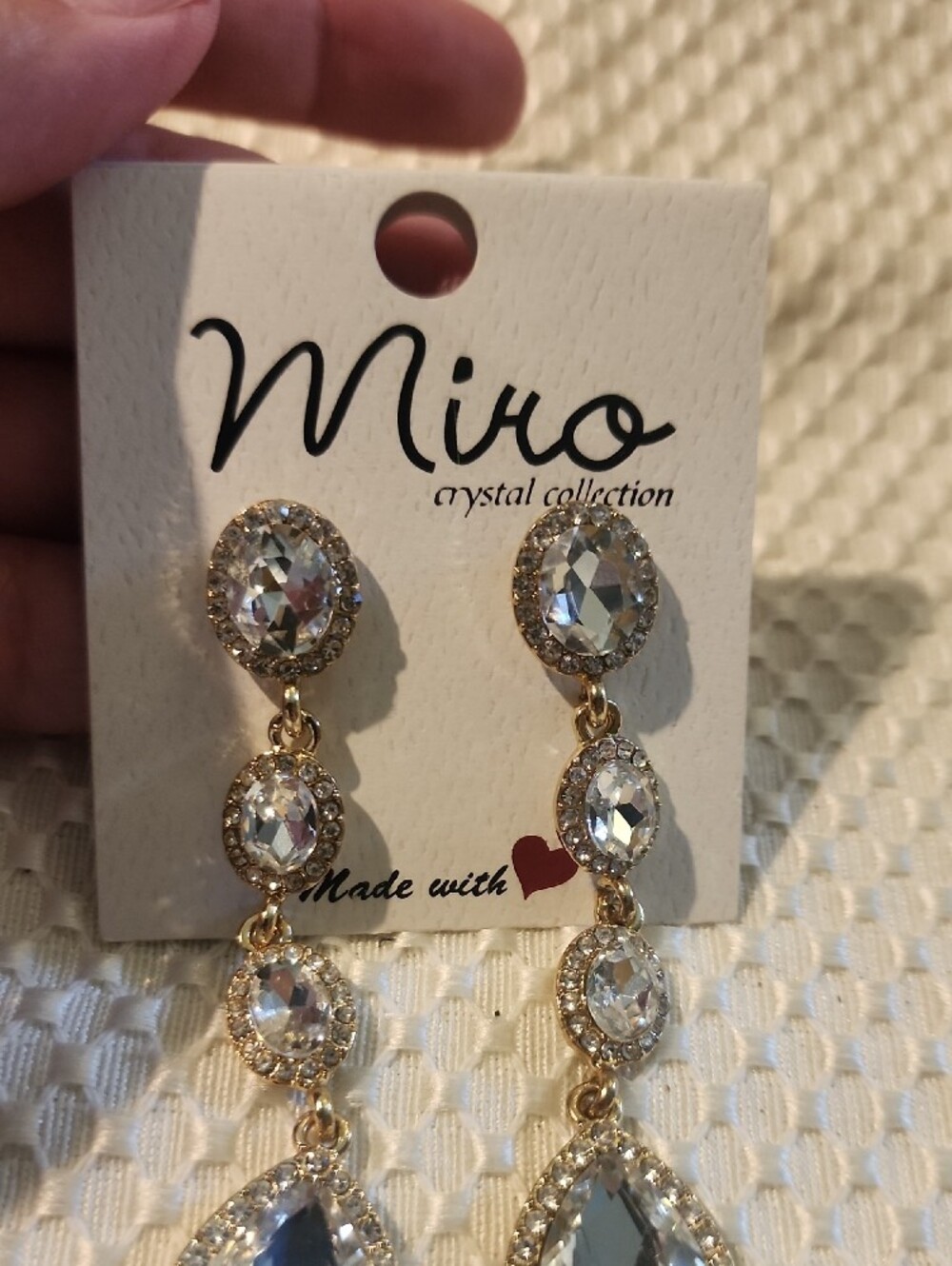 Miro Gold-Tone Clear Crystal Teardrop Dangle Earrings - Picture 2 of 5